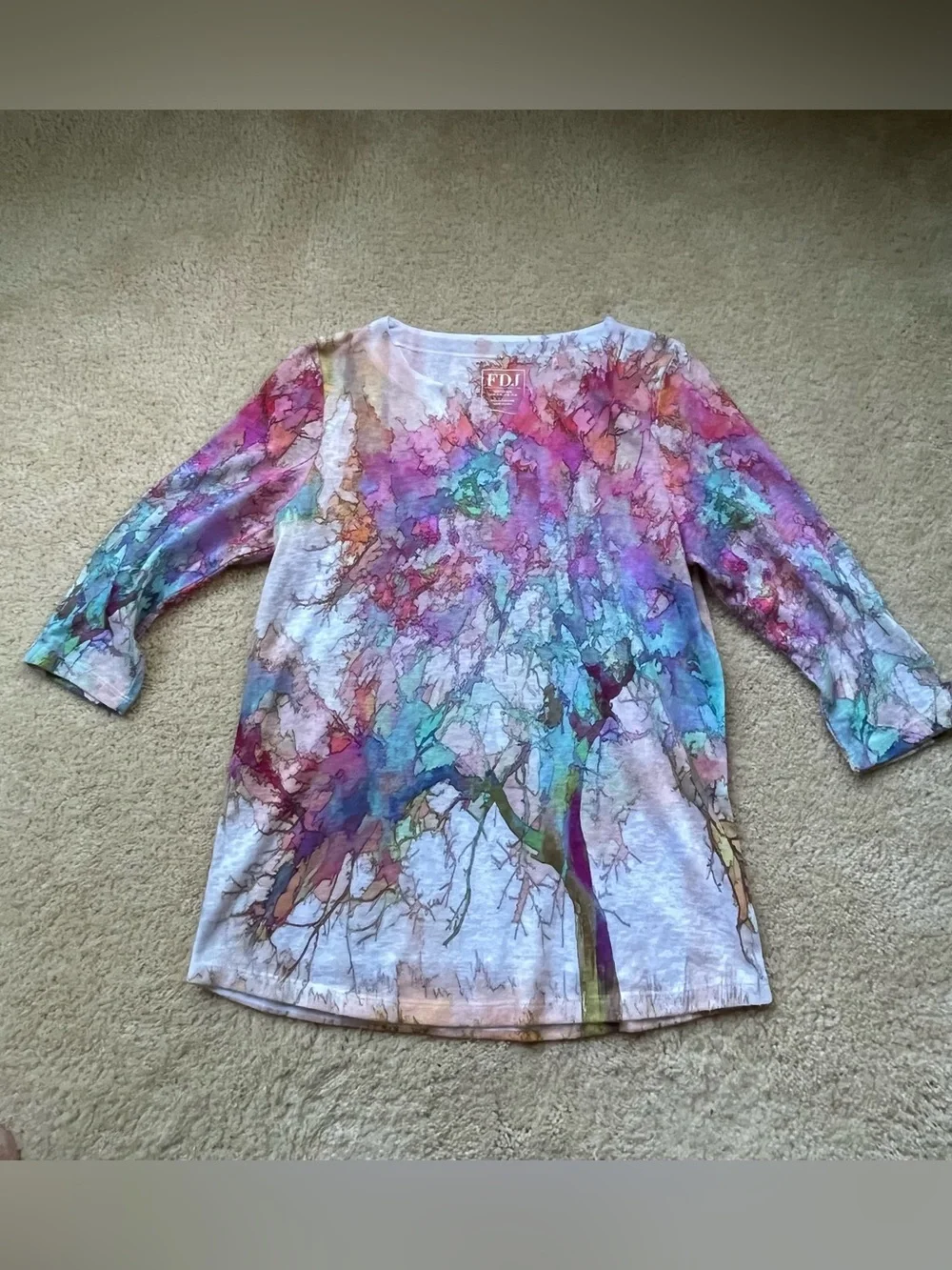 FDJ Women’s Multicolor Pullover Blouse w/ Elbow Length Sleeves - Size M - EUC